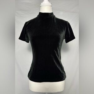 DALMYS Vintage Black Velvet Mock Neck Holiday Whimsigoth Y2K Short Sleeve Size M